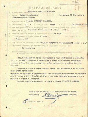 Розенблюм Шоэль Пинхусович — наградной документ 2