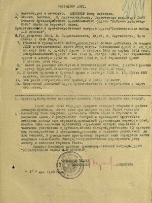 Мясников Меер Фейтелевич — наградной документ