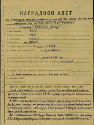 Штейнвейс Ной Ханович — наградной документ